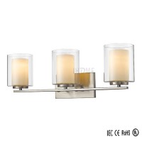 Clean Glass Shades and Inner Matte Opal Vanity Light Fixture Bath Interior Lighting